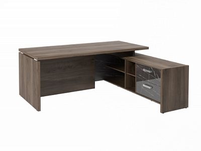 Стол с опорной тумбой FI-119R.GG Орех Пацифик Табак/Камень Пьетра Гриджиа черный