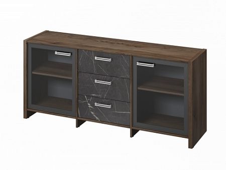 Тумба трехсекционная с 2 дверьми FB-13-02.G. Орех Пацифик Табак/Камень Пьетра Гриджиа черный